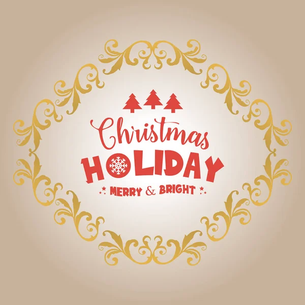 Simple text of christmas holiday, with pattern of leaf floral frame. Vector