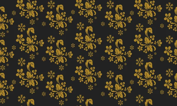 黒の背景とシームレスな金の花のパターン. — ストックベクタ