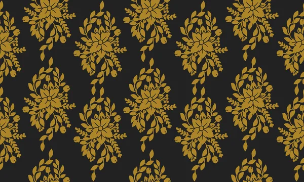 Vintage ornamentado sem costura padrão floral, isolado em fundo preto . —  Vetores de Stock