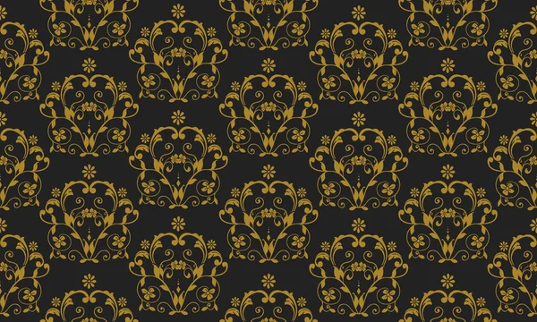 Textura de marco floral dorado, patrón sin costuras fondo negro . — Archivo Imágenes Vectoriales