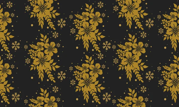 Textura de marco floral dorado, patrón sin costuras fondo negro . — Archivo Imágenes Vectoriales