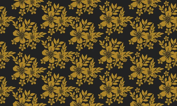 Textura de marco floral dorado, patrón sin costuras fondo negro . — Archivo Imágenes Vectoriales