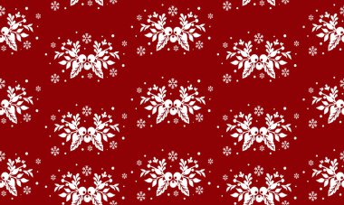 Kırmızı arkaplan, modern yaprak çiçek desenli..