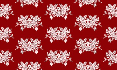 Kırmızı arkaplan, modern yaprak çiçek desenli..