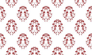 Soyut kırmızı yaprak çiçekli, klasik çiçek desenli dekoratif.