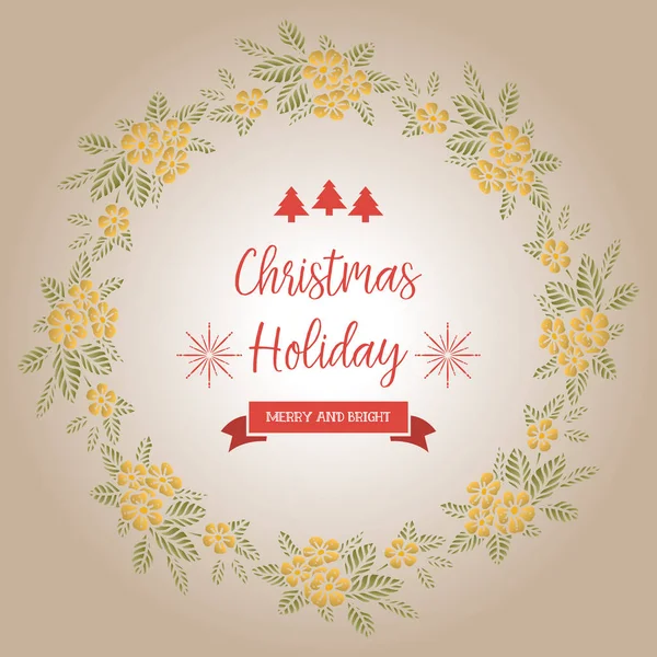 Carte de collection vacances de Noël, avec cadre sans couture belle fleur de feuille verte. Vecteur — Image vectorielle