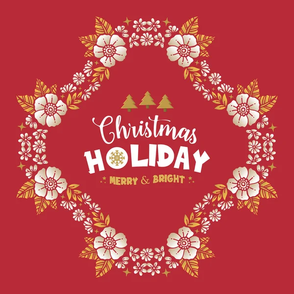 Greeting card lettering of christmas holiday, with artwork of white wreath frame. Vector — Stock Vector