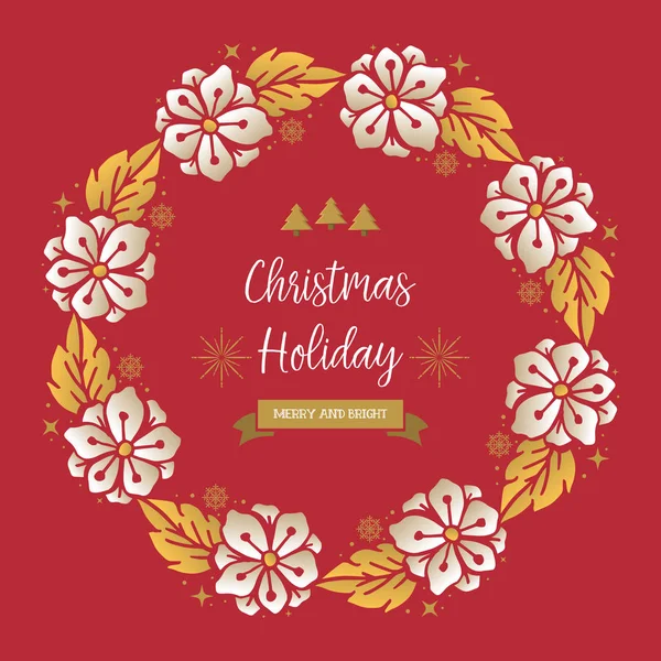 Texte de carte de vacances de Noël, avec la décoration de modèle de cadre de fleur de feuille. Vecteur — Image vectorielle