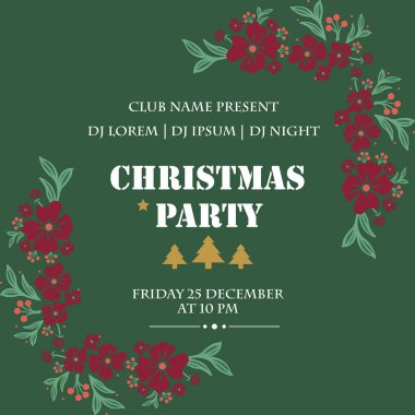 Kırmızı çiçek desenli stil güzelliğiyle noel partisinin afiş süslemesi. Vektör