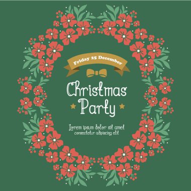 Eski turuncu çelenk çerçeveli Noel partisinin davetiye kartı. Vektör