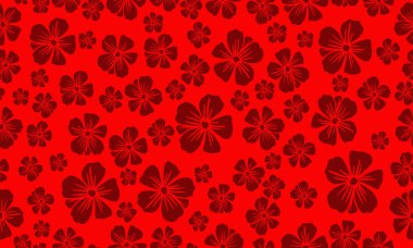 Cute floral pattern background, plant drawing dark red flower.
