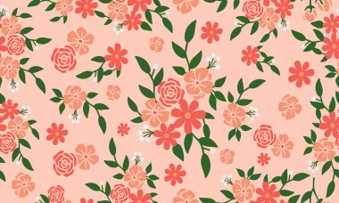 Şeftali arkaplanındaki duvar kâğıdı dikişsiz çiçek deseni.