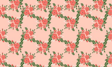 Parlak şeftali arka planda gül desenli kusursuz çiçek deseni.