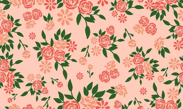 Papel de parede padrão floral sem costura no fundo pêssego . — Vetor de Stock