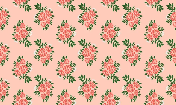 Seamless floral pattern with rose on bright peach background. — Stock Vector