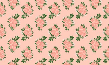 Parlak şeftali arkaplanda eski duvar kağıtları çiçek deseni.