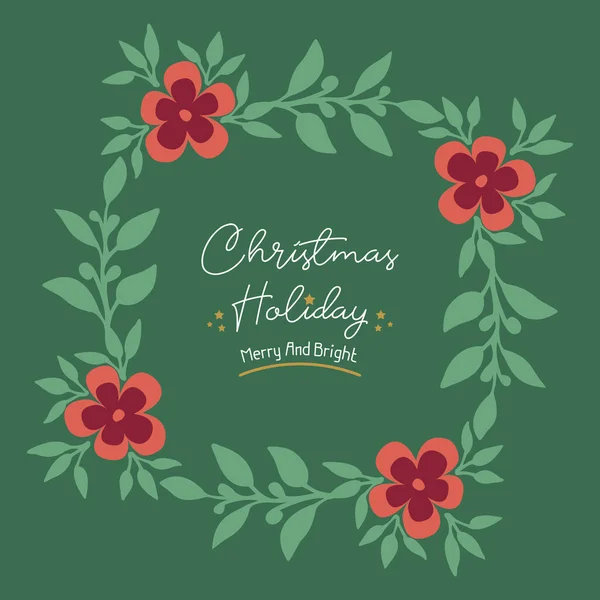 Carte de voeux design vacances de Noël, avec le style de cadre de fleur rouge mignon. Vecteur — Image vectorielle