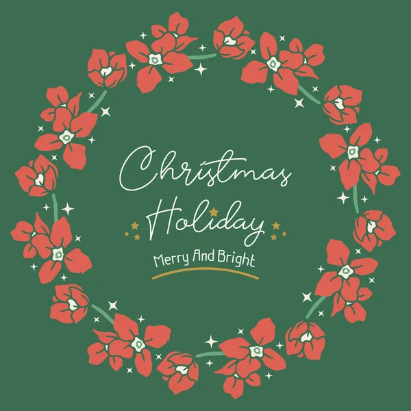 Carte de vœux lettrage vacances de Noël, avec plante décorative de cadre de fleur orange. Vecteur — Image vectorielle
