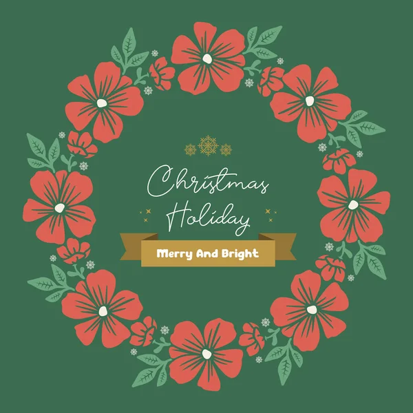 Texte vacances de Noël, avec papier peint de fond de cadre de fleur de feuille. Vecteur — Image vectorielle