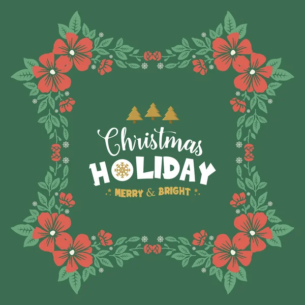 Lettering of christmas holiday with style unique of leaf flower frame. Vector — Stock Vector