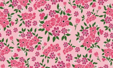 Açık pembe arkaplanda kusursuz desen, soyut yaprak çiçeği.