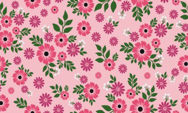 Açık pembe arkaplanda kusursuz desen, soyut yaprak çiçeği.