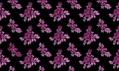 Zarif şablon, mor yapraklı çiçek, siyah arkaplanda izole edilmiş..