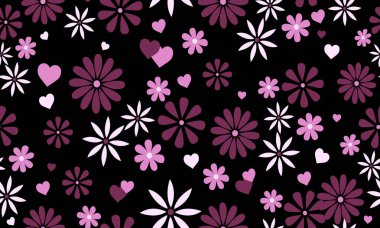 Çiçekli kart tasarımı, mor renk ve pembe, çiçek desenli çizim..