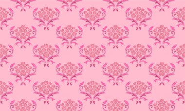 Yumuşak pembe ve morumsu çiçek deseni, pembe arka planda izole edilmiş..