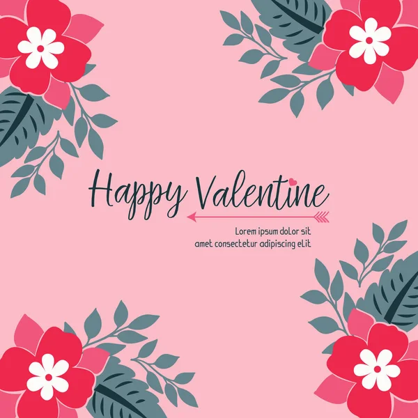 Template poster happy valentine day, with shape ornament of leaf flower frame. Vector — Stock Vector