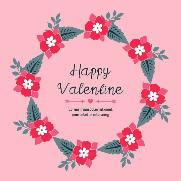 Dopis šťastného Valentýna s elegantním růžovým věncem rámu textury. Vektor — Stockový vektor