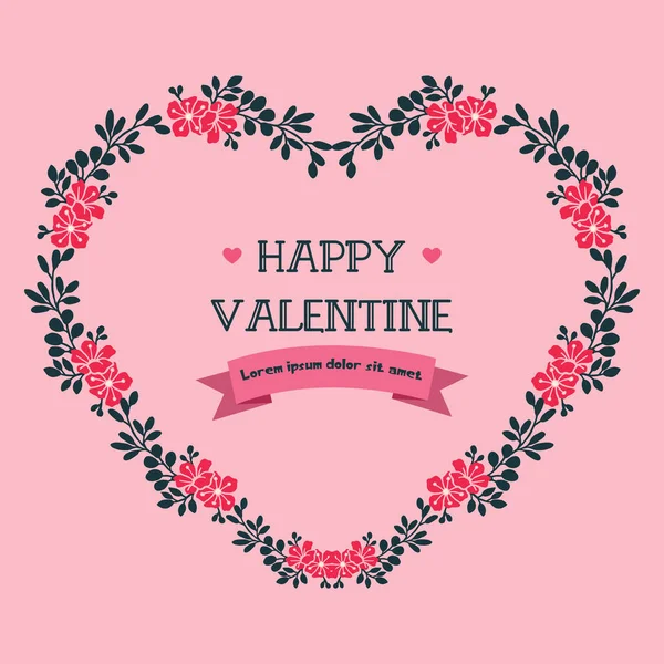 Elegant greeting card happy valentine day, with beautiful pink flower frame decoration. Vector — Stock Vector