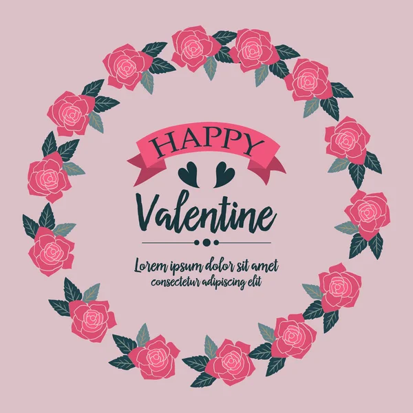 Glückliche Glückwunschkarte zum Valentinstag, mit Blattblumenrahmen. Vektor — Stockvektor