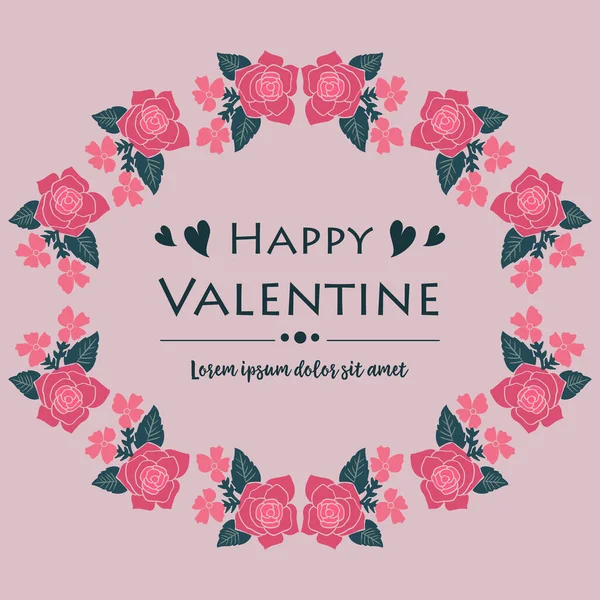 Vorlage für glückliche Valentinskarte, mit dekorativer Zeichnung des Blattrahmens. Vektor — Stockvektor