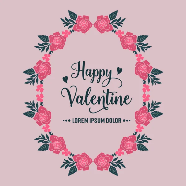 Poster von glücklichem Valentinstag, mit Muster Blatt Blumenrahmen Hintergrund. Vektor — Stockvektor