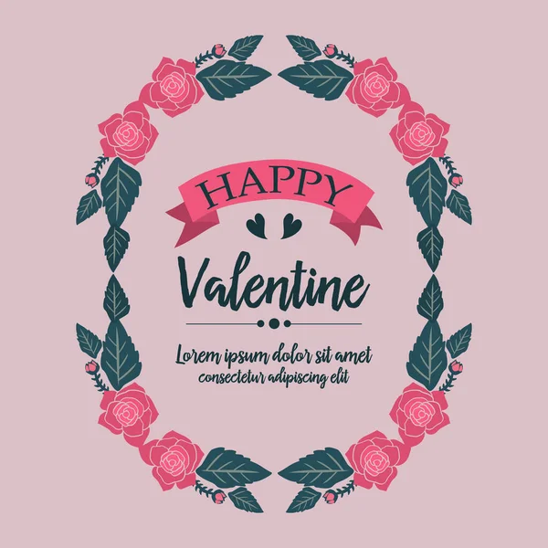Handwritten poster of happy valentine, with nature leaf flower frame plant. Vector — Stock Vector