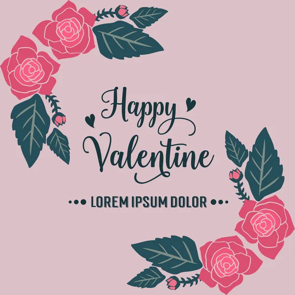 Текст счастливый валентинки фон, с орнаментом розовые рамки венок цветет. Вектор — стоковый вектор