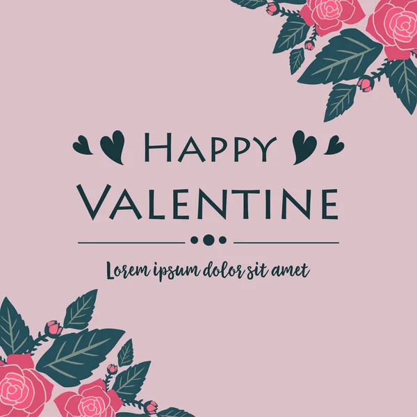 Gratulationskort eller affisch för glad Valentine, med skiss söt rosa blomma ram. Vektor — Stock vektor