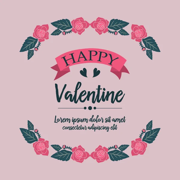 Text glücklich valentine Hintergrund, mit Ornament aus rosa Kranzrahmen blüht. Vektor — Stockvektor