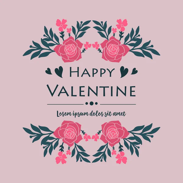 Vzor blahopřání šťastný Valentýn s elegantním růžovým květinovým rámečkem. Vektor — Stockový vektor