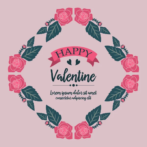 Text glücklich valentine Hintergrund, mit Ornament aus rosa Kranzrahmen blüht. Vektor — Stockvektor