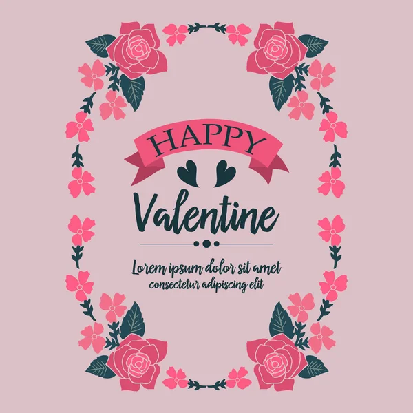 Card or banner of happy valentine with abstract leaf floral frame background. Vector — Stock Vector