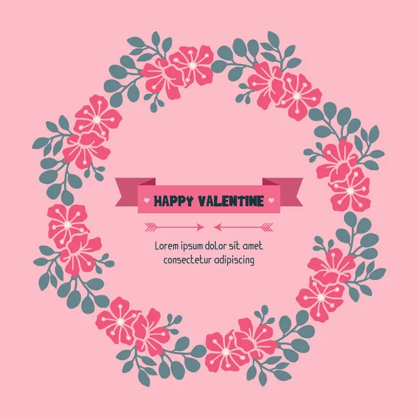 Greeting text happy valentive day, with beautiful nature pink flower frame. Vector — Stock Vector