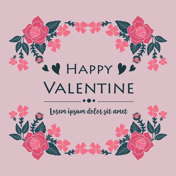 Moderní přání šťastného Valentýna, s krásným růžovým motivem květinového rámu. Vektor — Stockový vektor