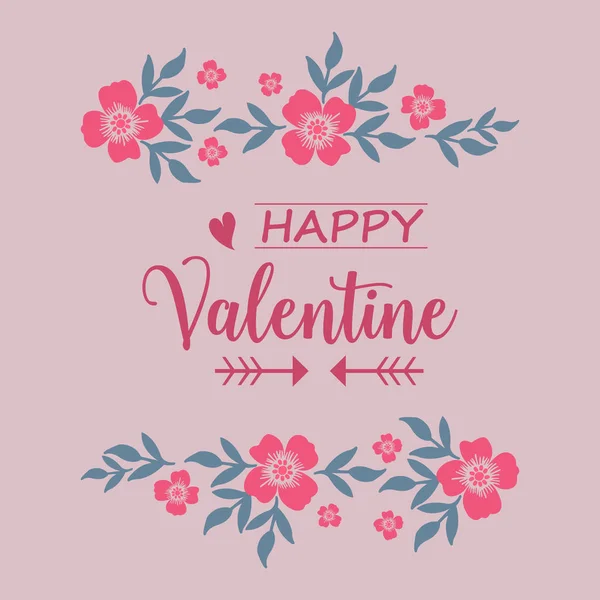 Modern greeting card happy valentine, with bright pink flower frame. Vector — Stock Vector