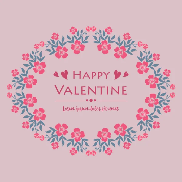 Design for various card of happy valentine, with drawing style of leaf flower frame. Vector — Stock Vector