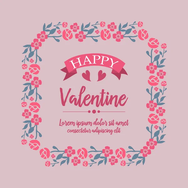 Greeting card design happy valentine, with modern pink flower frame decor. Vector — Stock Vector