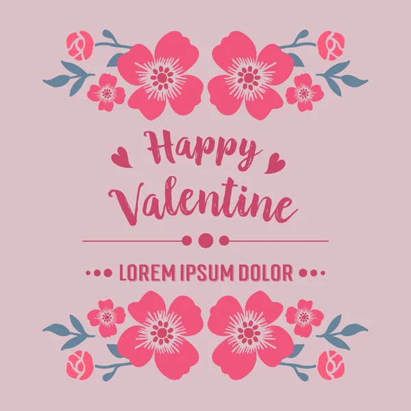 Handgeschriebener Text von glücklichem Valentinstag, mit elegantem rosa Blumenmuster. Vektor — Stockvektor