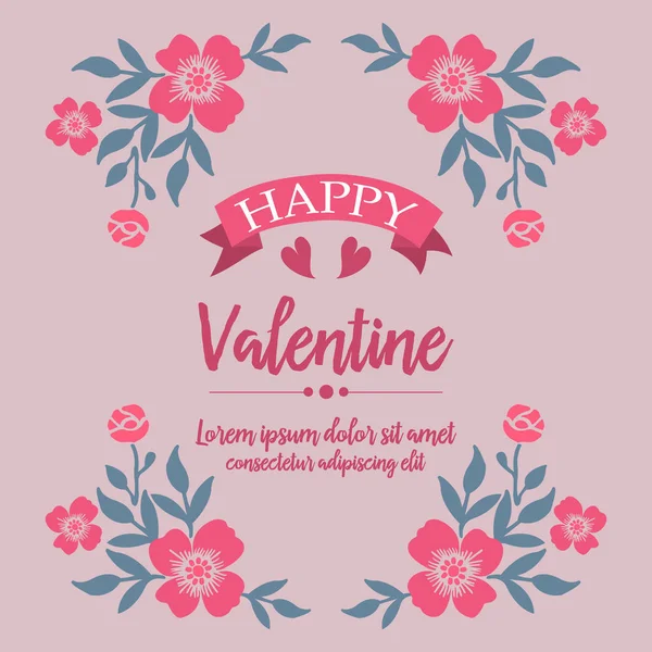 Handwritten text of happy valentine with plant element of leaf flower frame. Vector — Stock Vector