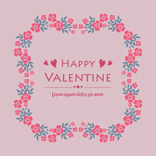 Texto do cartaz de feliz valentine com moldura de flor folha sem costura. Vetor — Vetor de Stock
